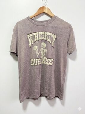 Maurices Washed Mauve 'Whiskey Business' Graphic Tee Distressed Skeleton Fall